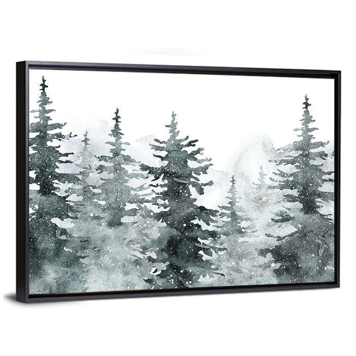 Snowy Pine and Spruce Forest Wall Art as a framed canvas