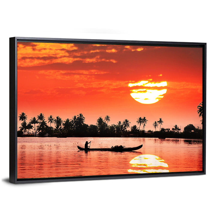 Boat and Fisherman Silhouette Wall Art