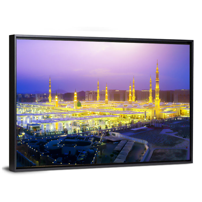 Al-masjid An-nabawi at Dusk Wall Art as a framed canvas