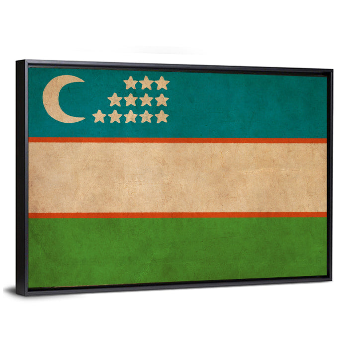 Uzbekistan Flag with Crescent and Stars Wall Art as a framed canvas