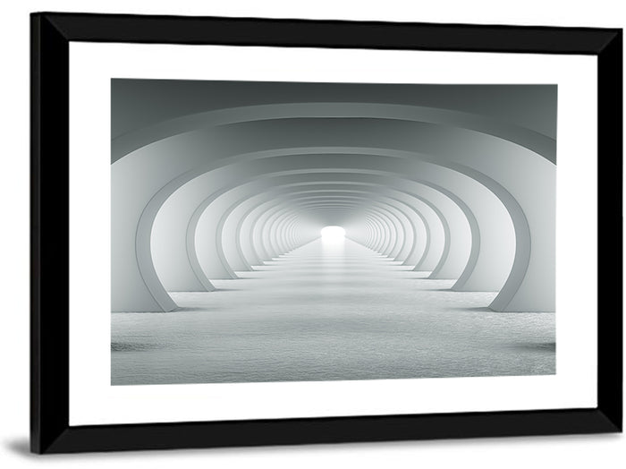 White Arched Corridor Wall Art as a framed print
