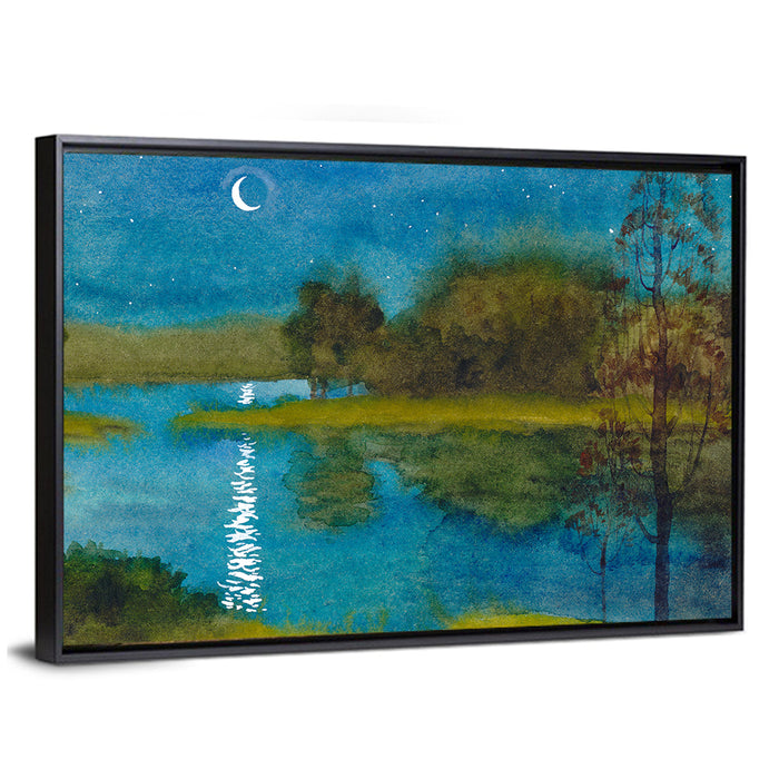 Quiet River Under Moonlight Wall Art as a framed canvas