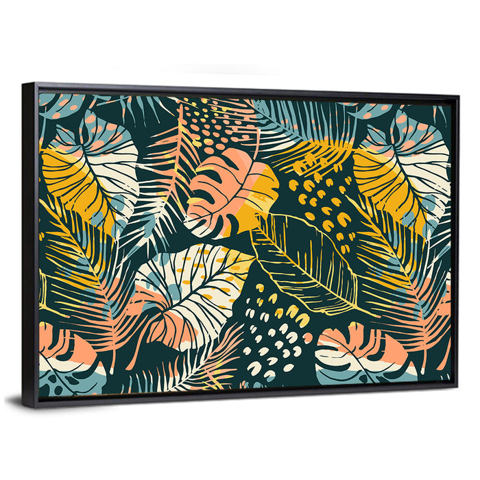 Tropical Monstera Palm Pattern Wall Art as a framed canvas
