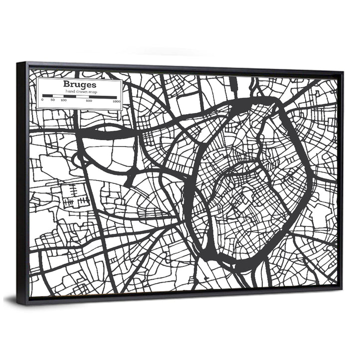 Bruges Street Grid Map Wall Art