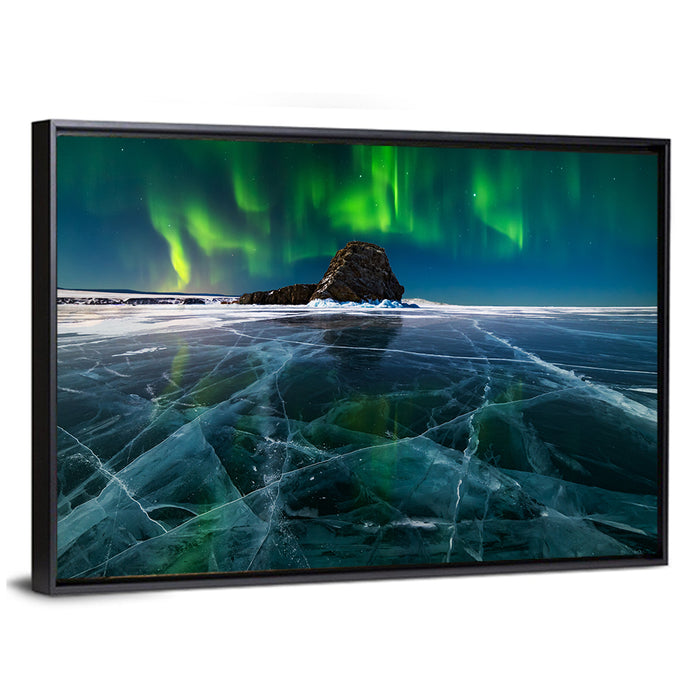 Northern Lights Over Lake Baikal Wall Art as a framed canvas