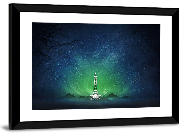 Minar-e-pakistan Aurora Night Wall Art as a framed print