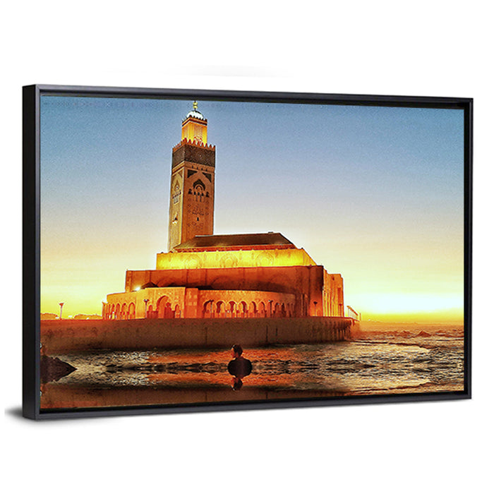 Hassan Ii Mosque at Sunset, Casablanca Wall Art as a framed canvas