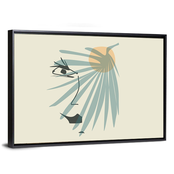 Palm Leaf Profile Line Wall Art as a framed canvas