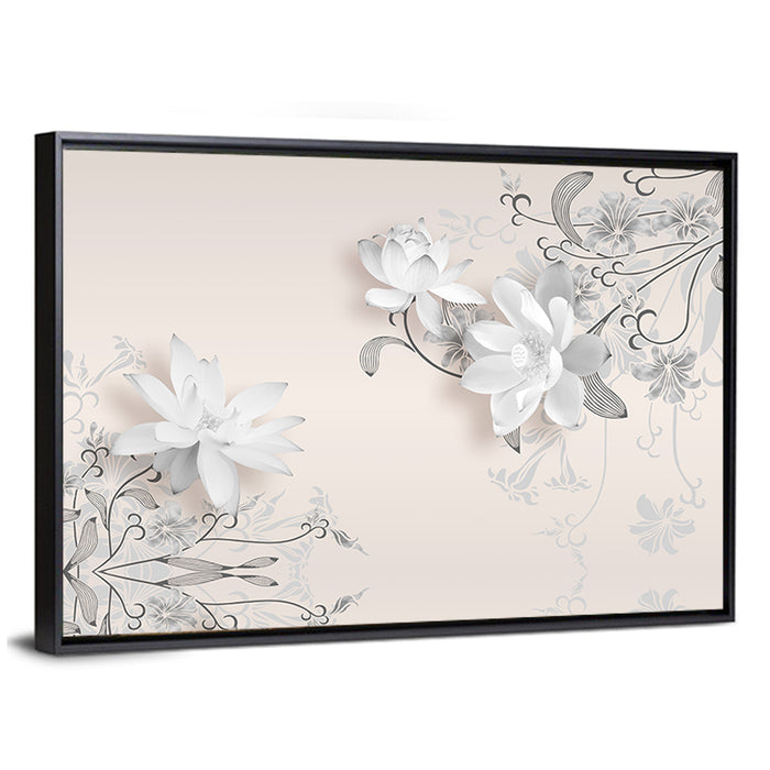 3d Floating Lotus Illustration Wall Art as a framed canvas