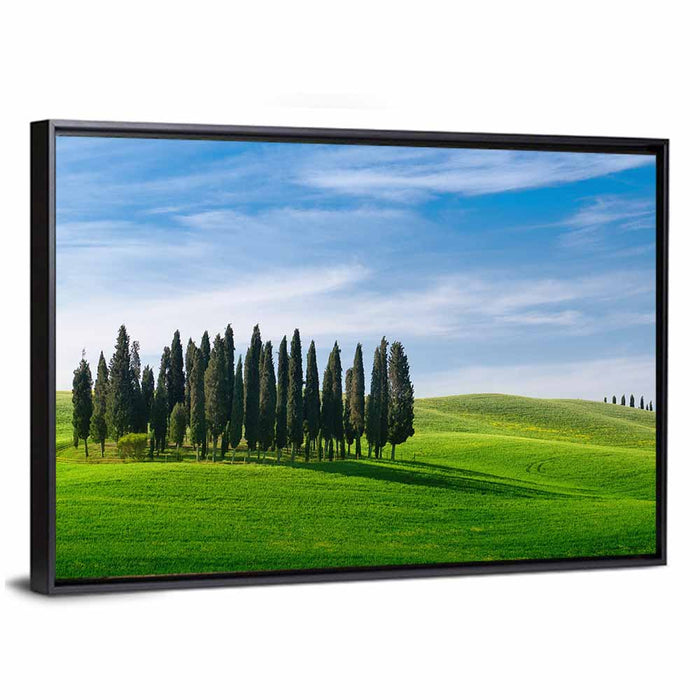 Tuscany Rolling Hills with Cypresses Wall Art as a framed canvas