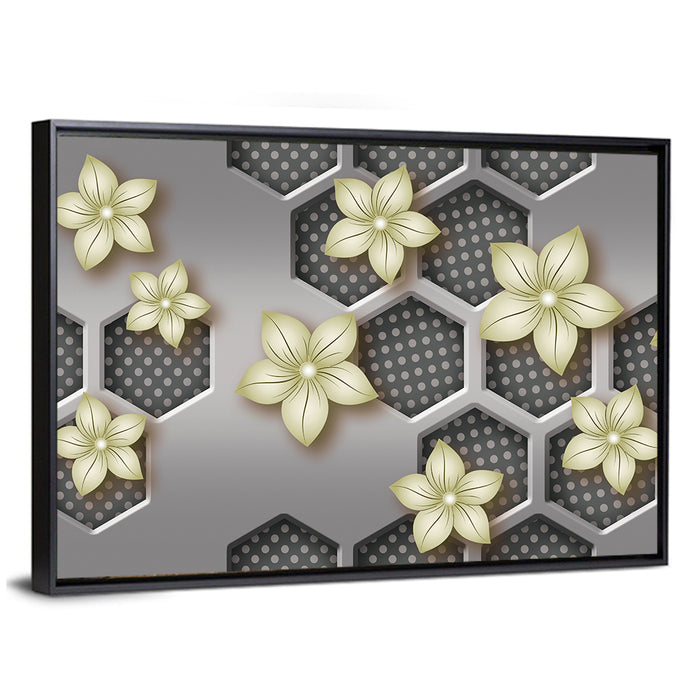 Honeycomb 3d Flower Mural Wall Art as a framed canvas