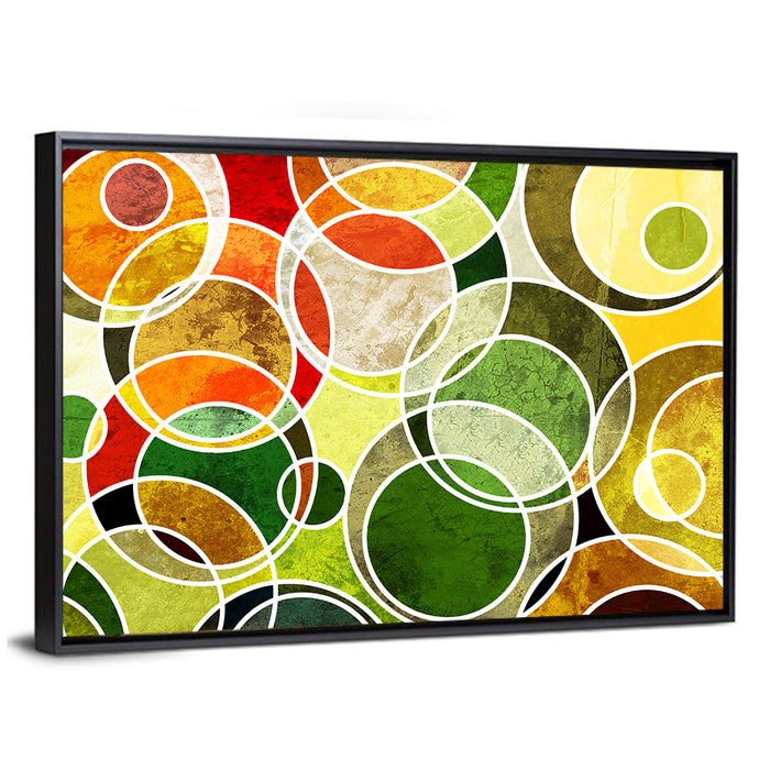 Layered Grunge Circles Wall Art as a framed canvas