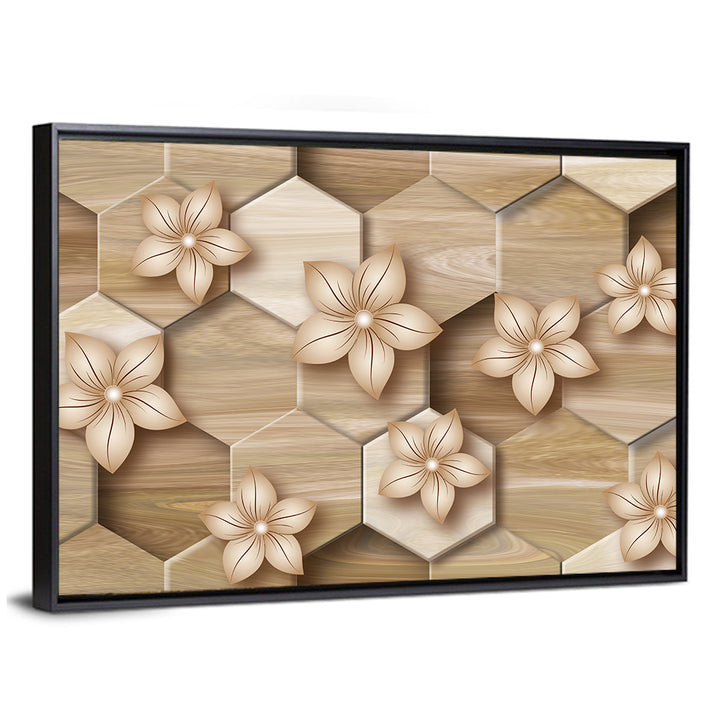 Wood Grain Honeycomb Floral Wall Art
