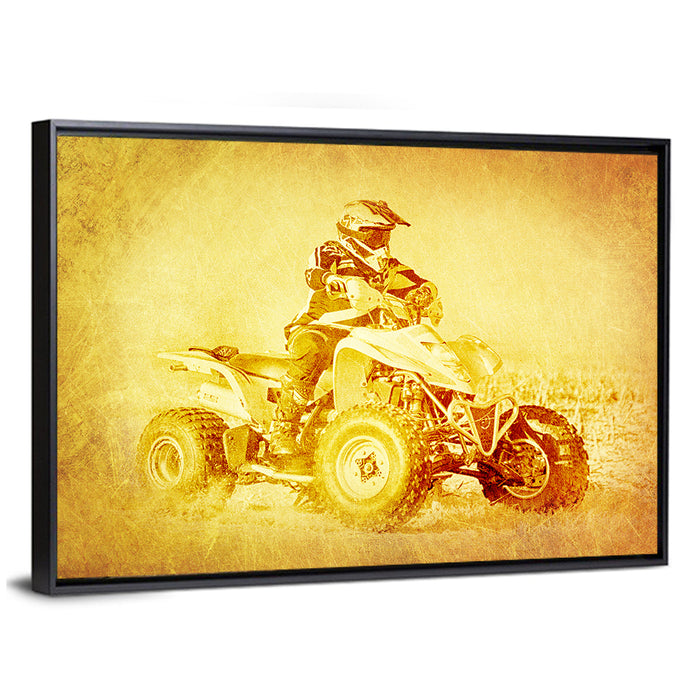 Golden Side-profile Atv Wall Art as a framed canvas