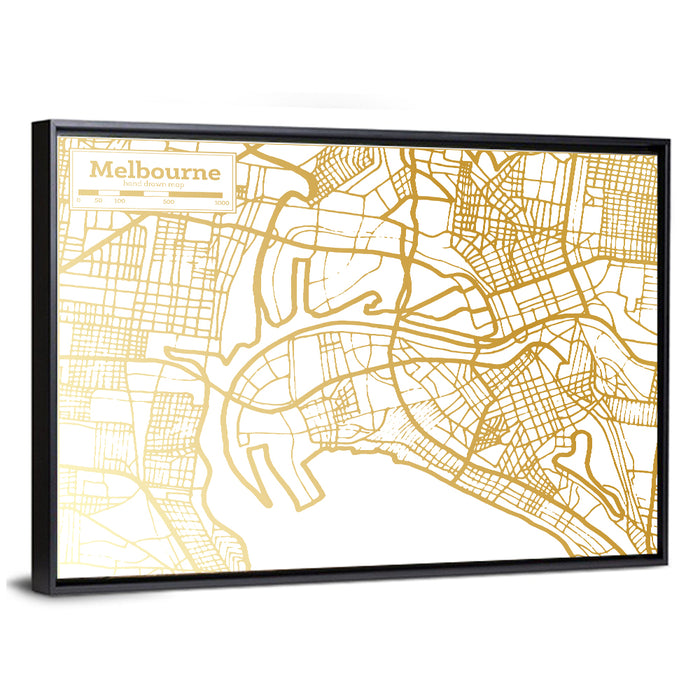 Melbourne Street Network Map Wall Art as a framed canvas