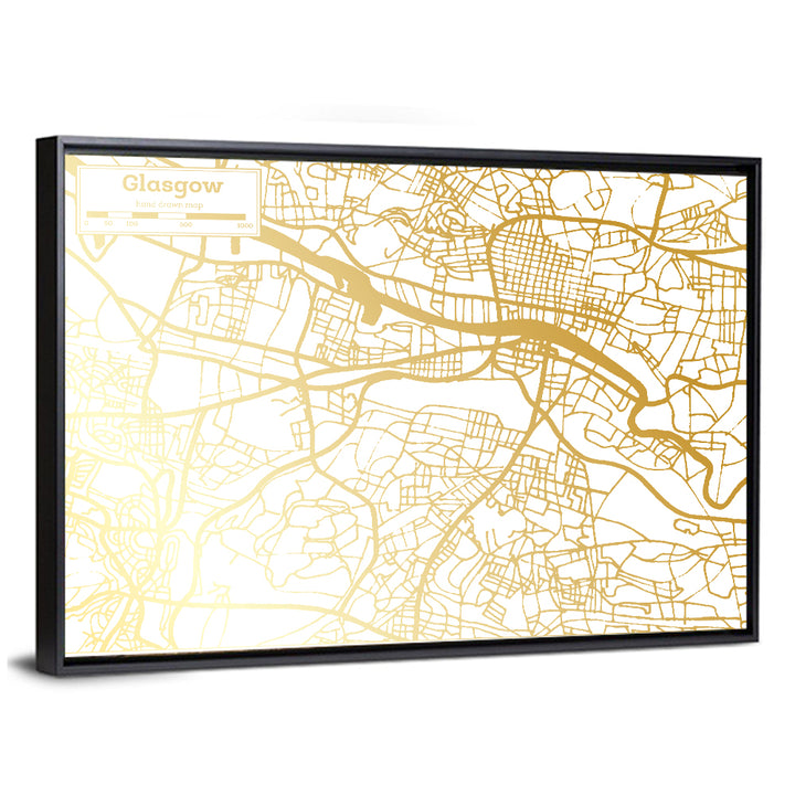 Glasgow Gold Line Map Wall Art