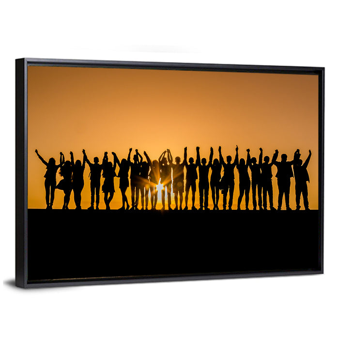 Children Silhouettes at Golden Hour Wall Art as a framed canvas