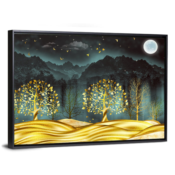 Golden Moon Jungle Landscape Wall Art as a framed canvas
