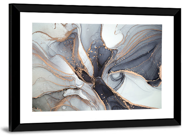 Marbled Ink with Gold Veining Wall Art as a framed print