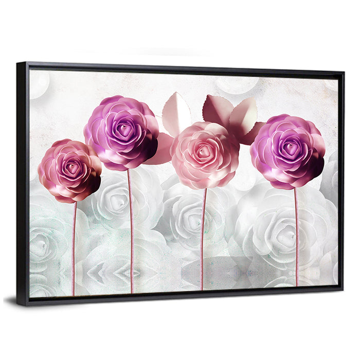 3d Quartet of Roses Wall Art as a framed canvas