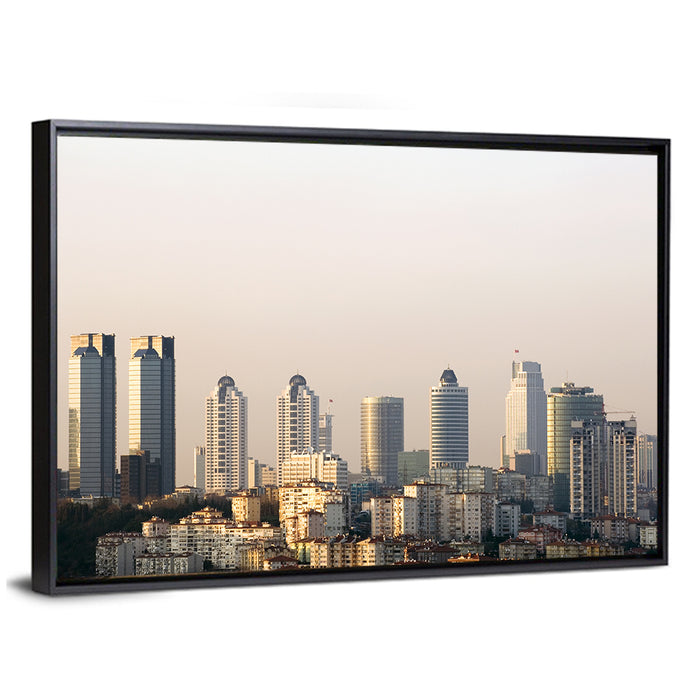 Istanbul Levent Skyline at Golden Hour Wall Art as a framed canvas