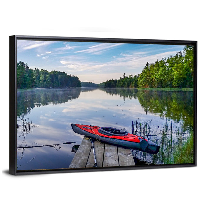 Red Kayak at Lake Kabetogama Wall Art as a framed canvas