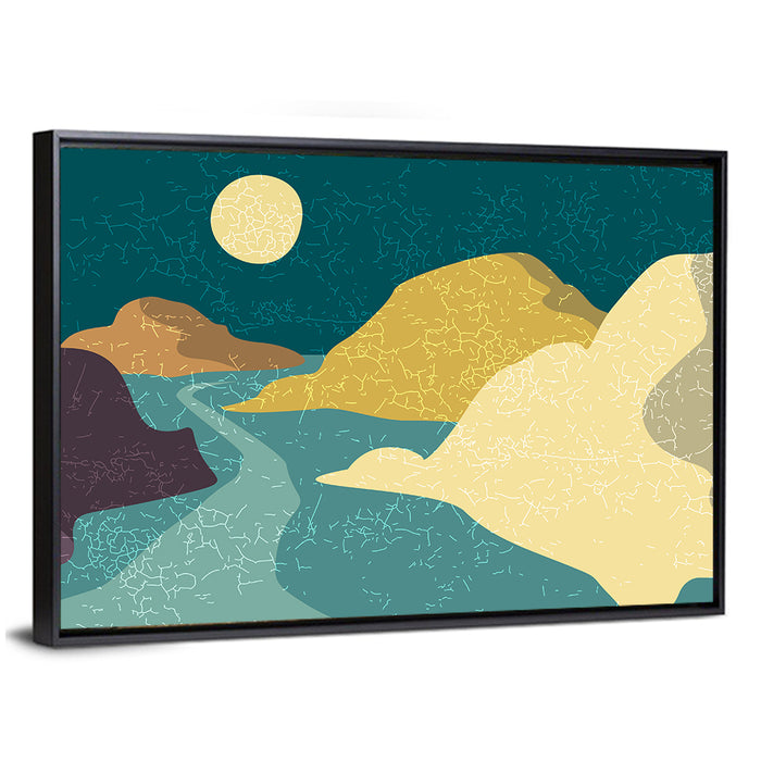 Moonlit Minimalist Mountain Wall Art as a framed canvas