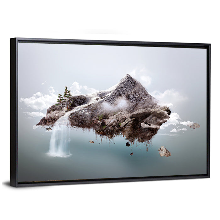 Floating Mountain Island Wall Art as a framed canvas
