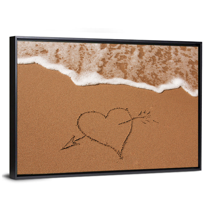 Heart in the Sand Wall Art as a framed canvas
