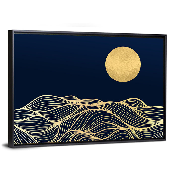 Gold Moon Minimal Seascape Wall Art as a framed canvas
