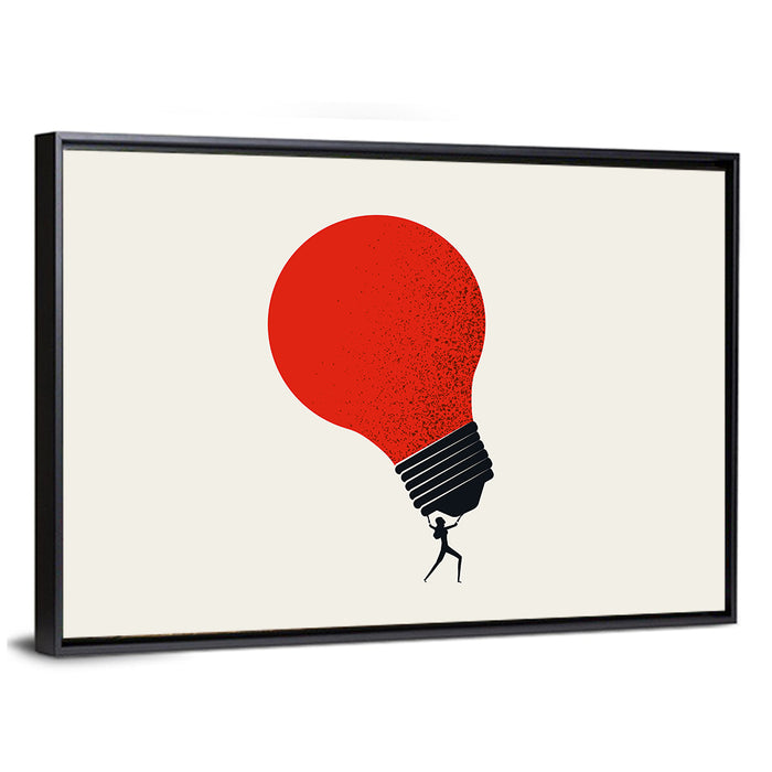 Person Holding Red Lightbulb Wall Art as a framed canvas