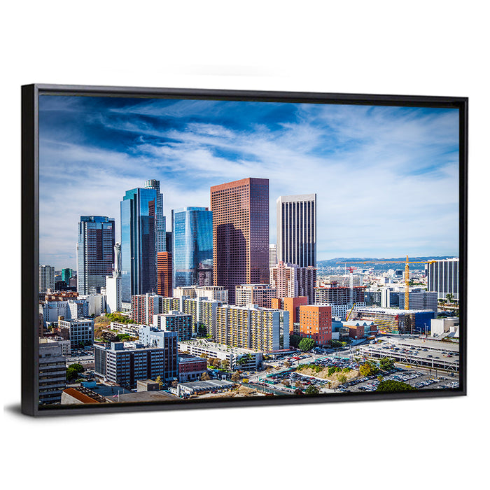 Downtown Los Angeles Skyline Wall Art as a framed canvas