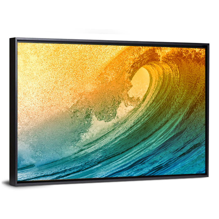 Barrel Wave at Sunset Wall Art as a framed canvas