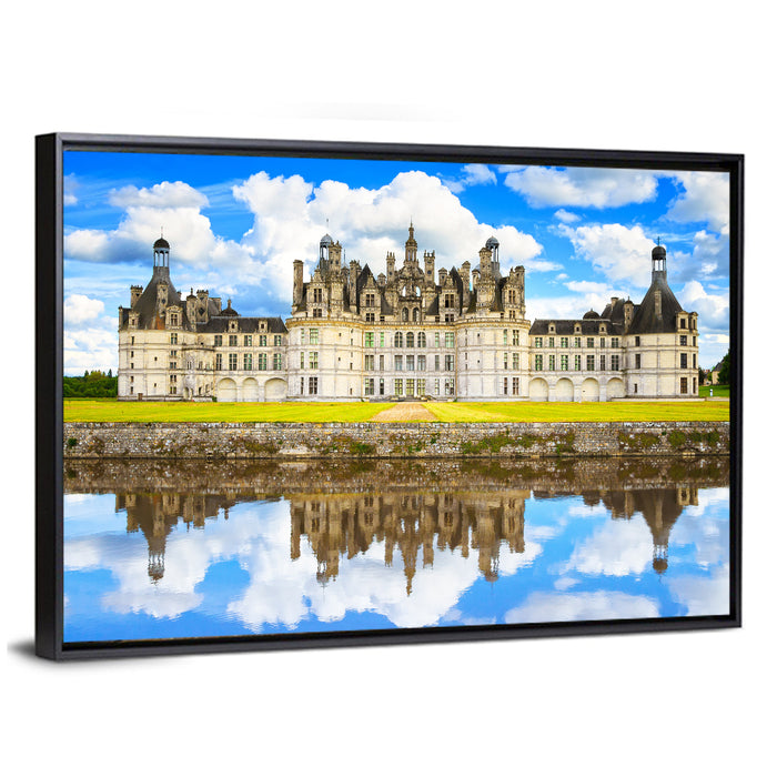 Château De Chambord Reflection Wall Art as a framed canvas