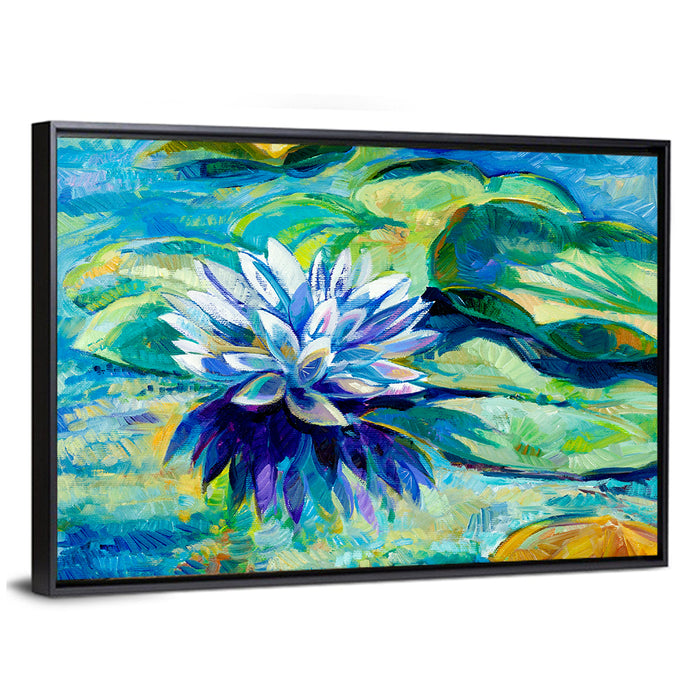 Impressionist Water Lily Study Wall Art as a framed canvas