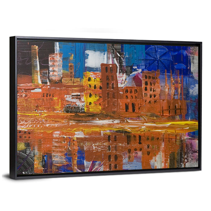 Metropolis Reflective Cityscape Wall Art as a framed canvas