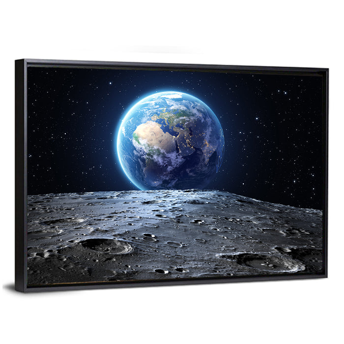 Blue Earth from the Moon Wall Art as a framed canvas