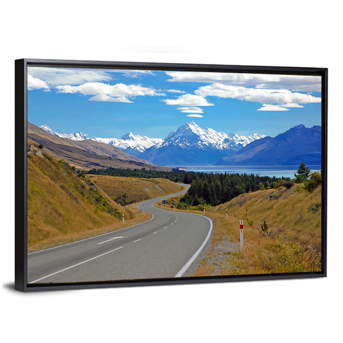Winding Road to Aoraki Mount Cook Wall Art as a framed canvas
