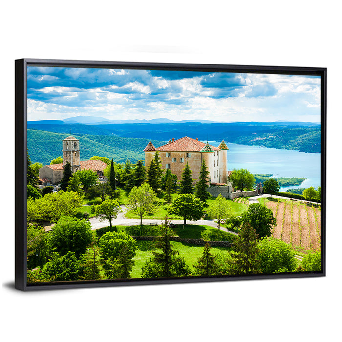 Château D'esparron and Village Church Wall Art as a framed canvas