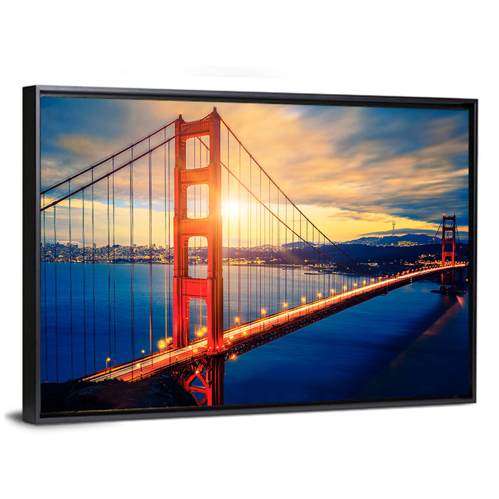 Sunrise Over Golden Gate Bridge Wall Art as a framed canvas