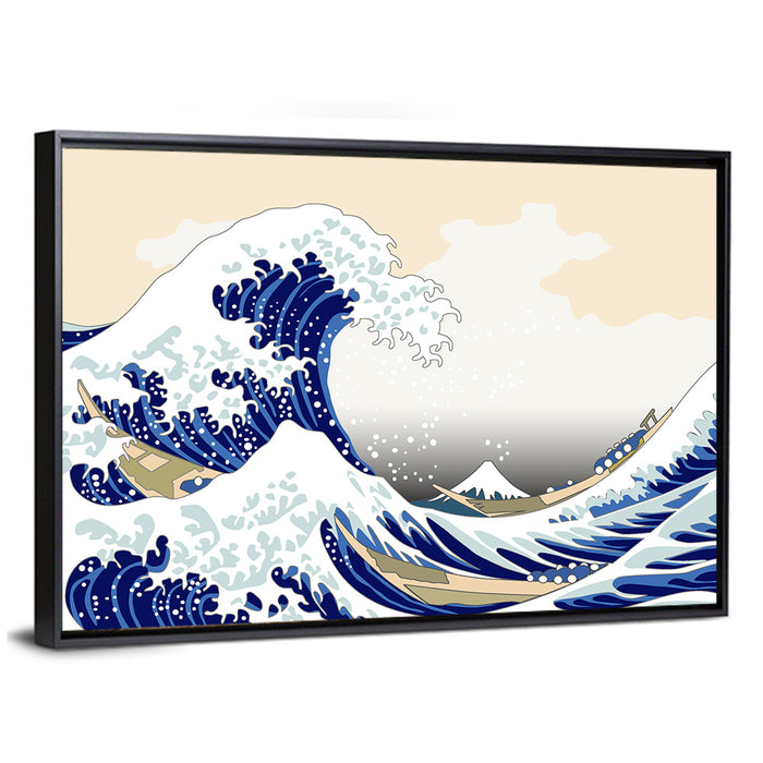 Hokusai Wave Illustration Wall Art as a framed canvas