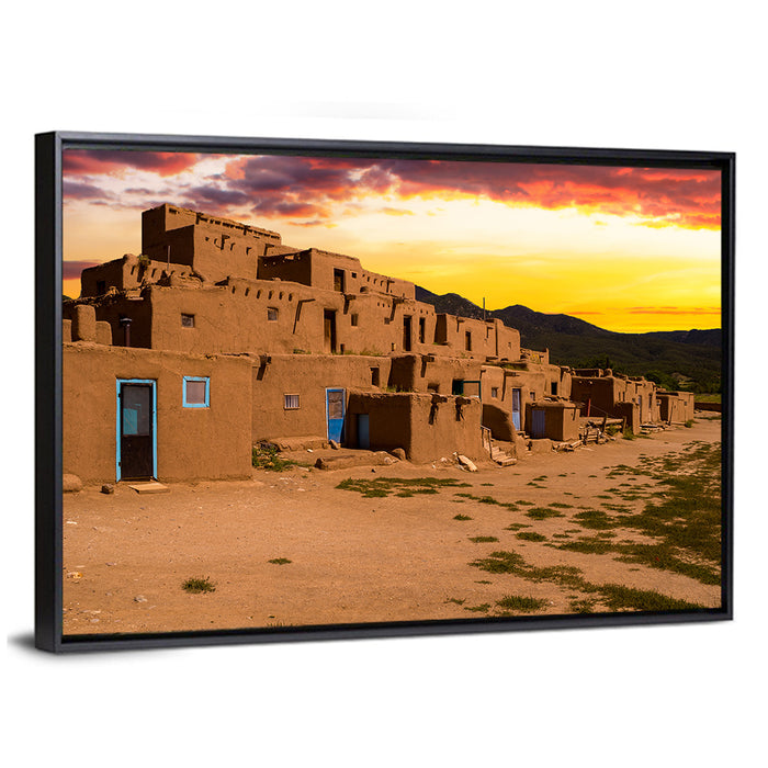 Taos Pueblo at Sunset Wall Art as a framed canvas