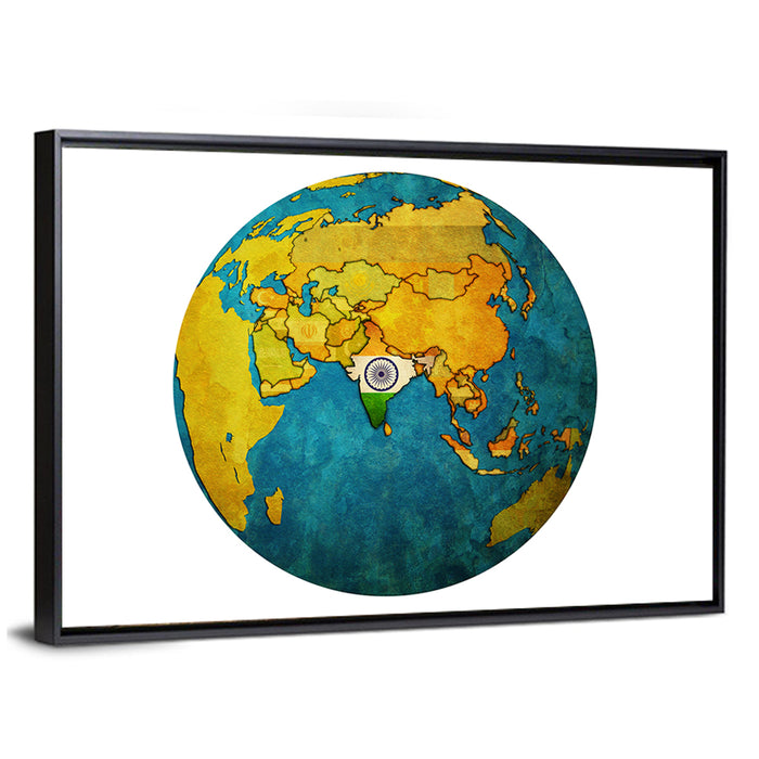 India on Globe Wall Art as a framed canvas
