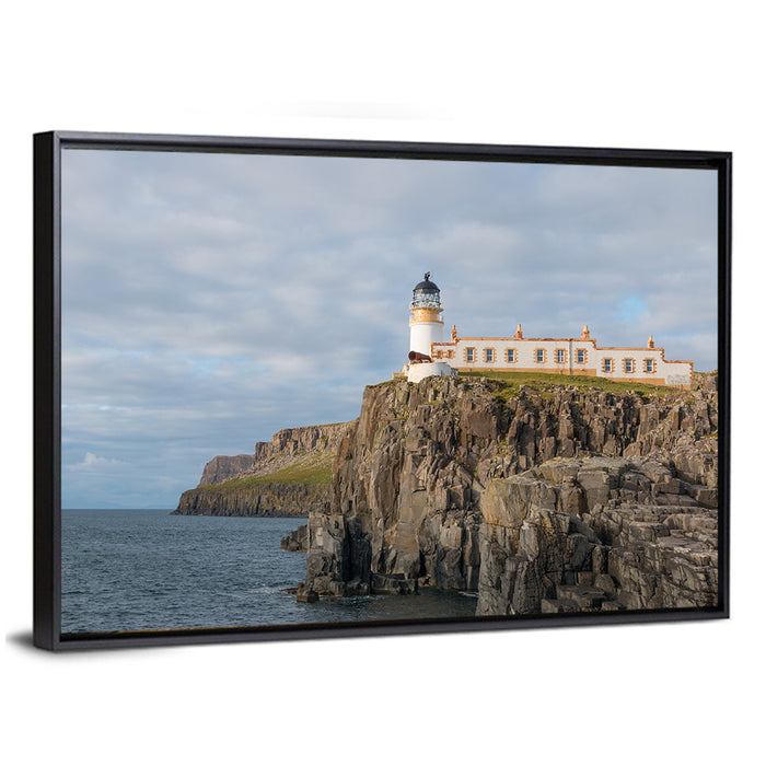 White Lighthouse on Neist Point Cliffs Wall Art as a framed canvas