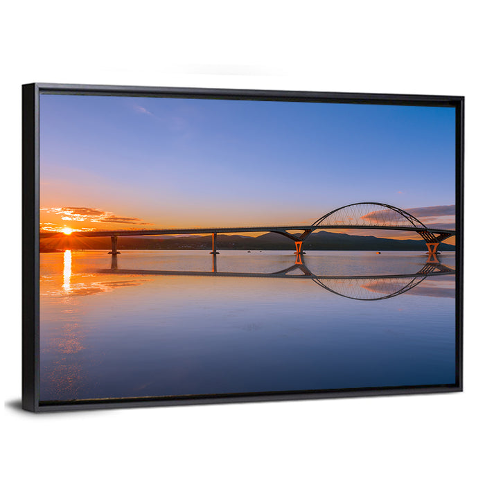 Champlain Bridge at Sunset Wall Art as a framed canvas