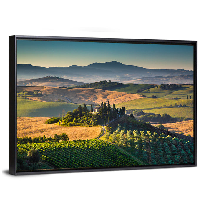 Tuscany Hilltop Villa Wall Art as a framed canvas