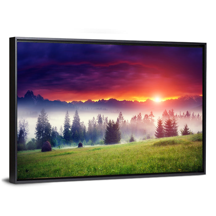 Glowing Mountain at Sunrise Wall Art as a framed canvas