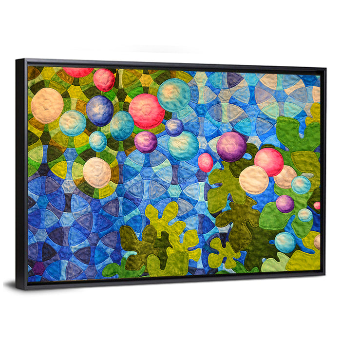 Colorful Quilted Circle Pattern Wall Art as a framed canvas