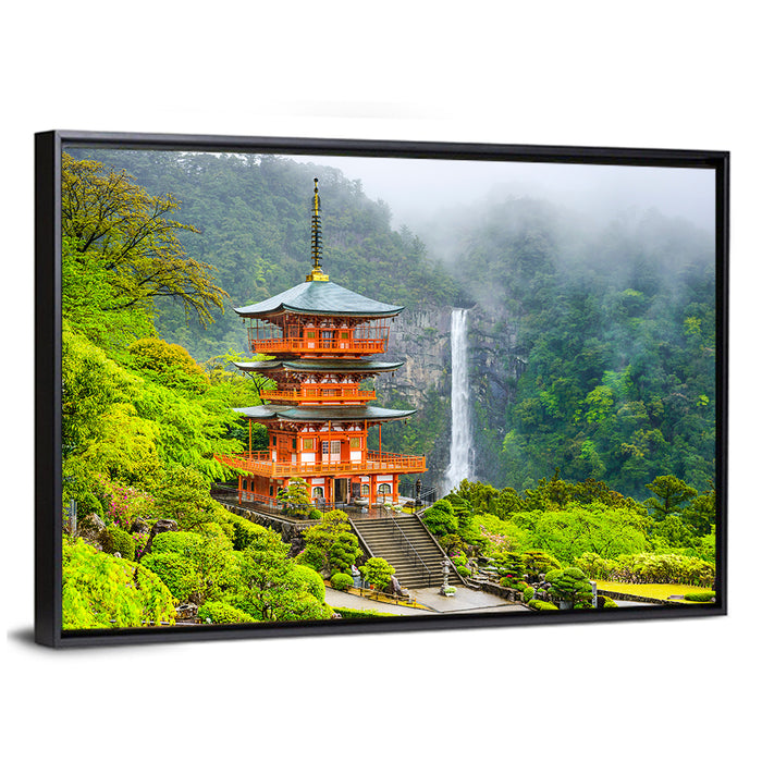 Seiganto-ji Pagoda at Nachi Falls Wall Art as a framed canvas