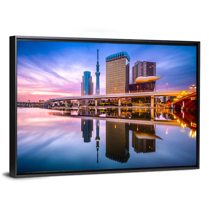 Tokyo Skyline at Dawn Wall Art as a framed canvas